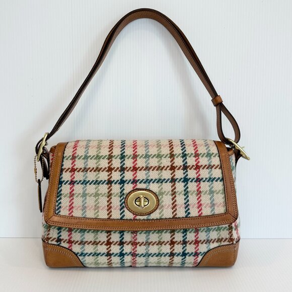 COACH Hamptons Tattersall Turnlock Convertible Bag Wool Y2K - Picture 3 of 14